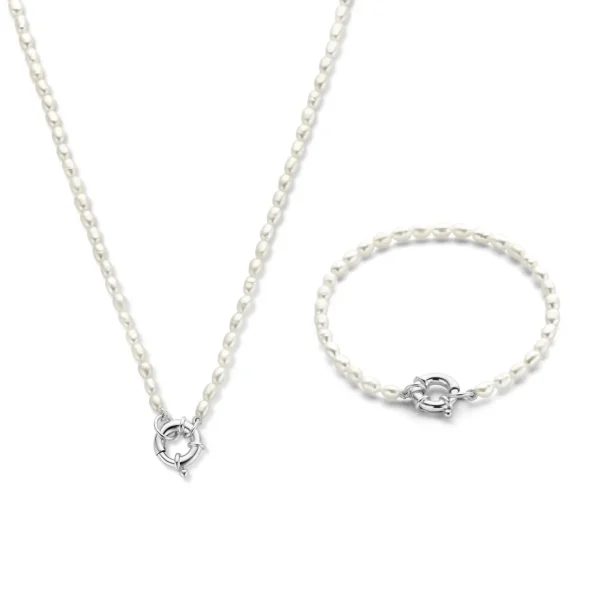 Sorprendimi 925 Sterling Silber Halskette und Armband Geschenkset mit Süßwasserperlen