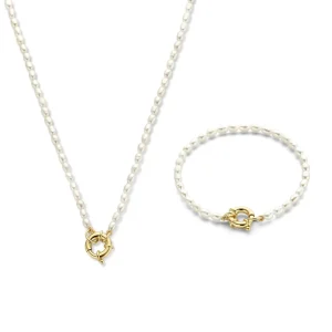 Sorprendimi 925 Sterling Silber vergoldet Halskette und Armband Geschenk-Set mit Süßwasserperlen