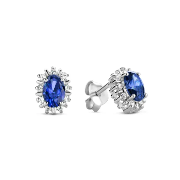 Sorprendimi 925 Sterling Silber Halskette und Ohrstecker Geschenk-Set mit blauen Zirkonia Stein