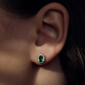 Sorprendimi 925 Sterling Silber Halskette und Ohrstecker Geschenkset mit grünen Zirkonia Steinen