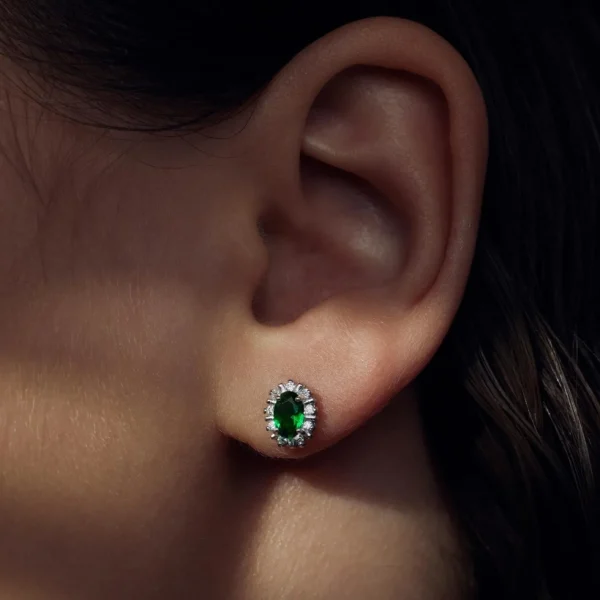 Sorprendimi 925 Sterling Silber Halskette und Ohrstecker Geschenkset mit grünen Zirkonia Steinen