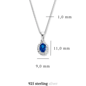Sorprendimi 925 Sterling Silber Halskette und Ohrstecker Geschenk-Set mit blauen Zirkonia Stein