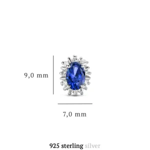 Sorprendimi 925 Sterling Silber Halskette und Ohrstecker Geschenk-Set mit blauen Zirkonia Stein
