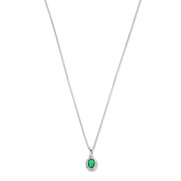 Sorprendimi 925 Sterling Silber Halskette und Ohrstecker Geschenkset mit grünen Zirkonia Steinen