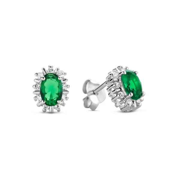 Sorprendimi 925 Sterling Silber Halskette und Ohrstecker Geschenkset mit grünen Zirkonia Steinen