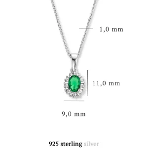 Sorprendimi 925 Sterling Silber Halskette und Ohrstecker Geschenkset mit grünen Zirkonia Steinen