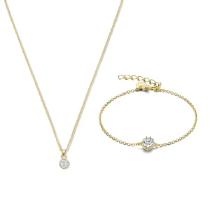 Sorprendimi 925er Sterling Silber vergoldet Halskette und Armband Geschenkset mit 14 Karat Goldplattierung