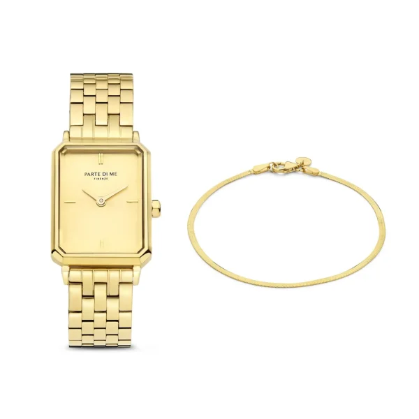 Sorprendimi goldfarbene Uhr und 925 Sterling Silber vergoldetes Armband