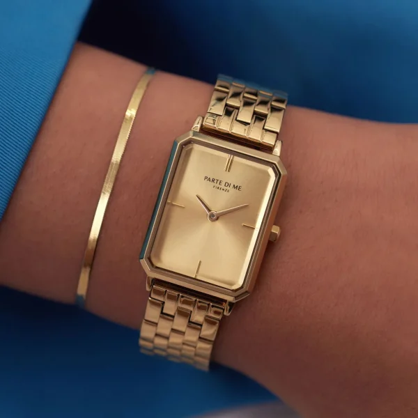 Sorprendimi goldfarbene Uhr und 925 Sterling Silber vergoldetes Armband