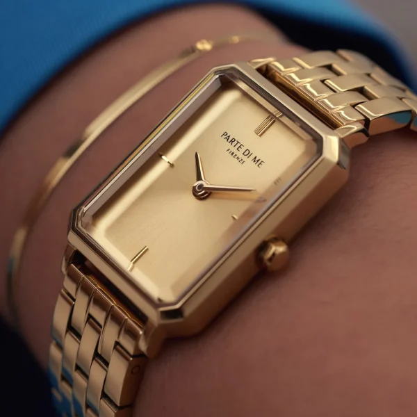 Sorprendimi goldfarbene Uhr und 925 Sterling Silber vergoldetes Armband