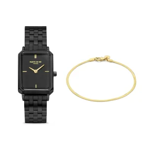 Sorprendimi schwarze Uhr und 925 Sterling Silber vergoldetes Armband