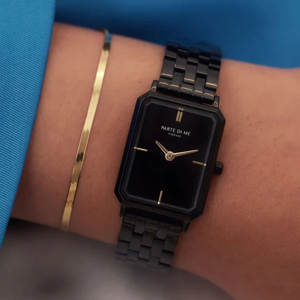 Sorprendimi schwarze Uhr und 925 Sterling Silber vergoldetes Armband
