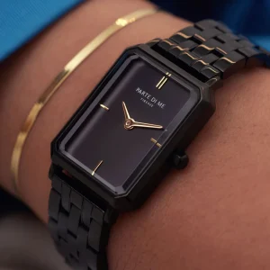 Sorprendimi schwarze Uhr und 925 Sterling Silber vergoldetes Armband